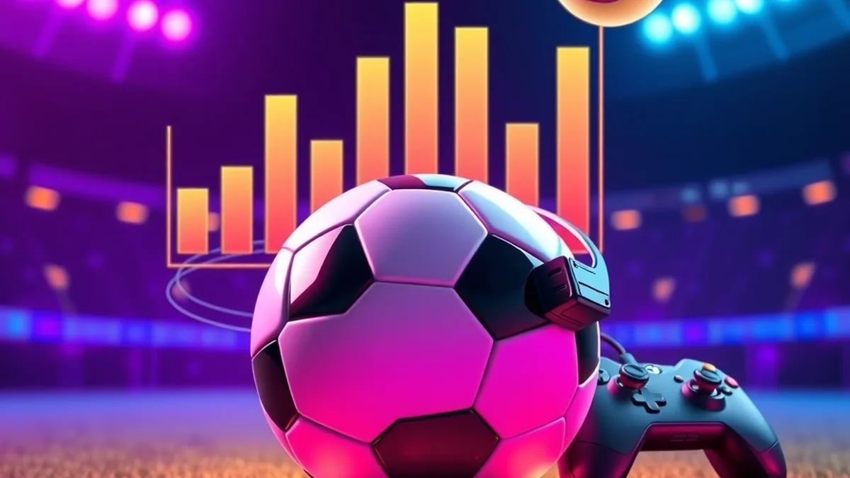 Football, gaming controller and tennis ball representing sports and esports betting